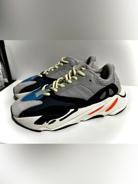 adidas Yeezy 700 Grey, Black & Blue Sneakers with Orange Highlights